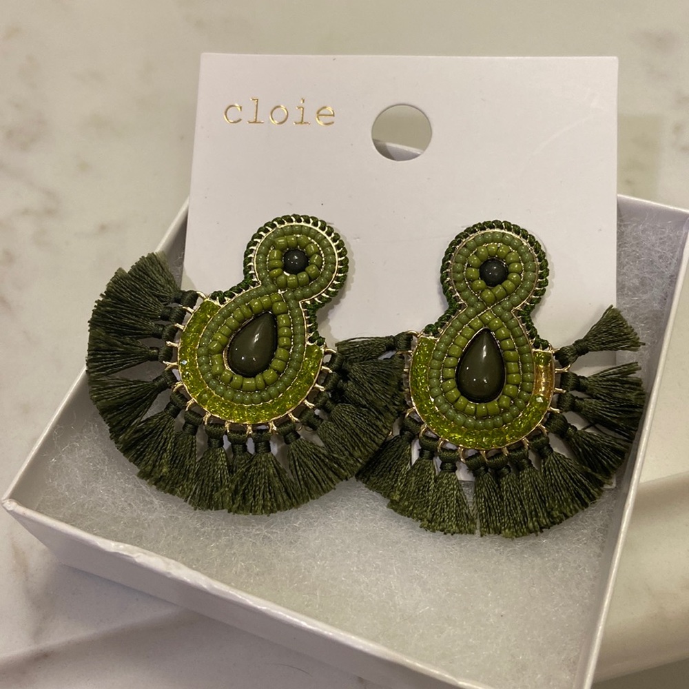 Cloie Green Bead and Tassle earrings